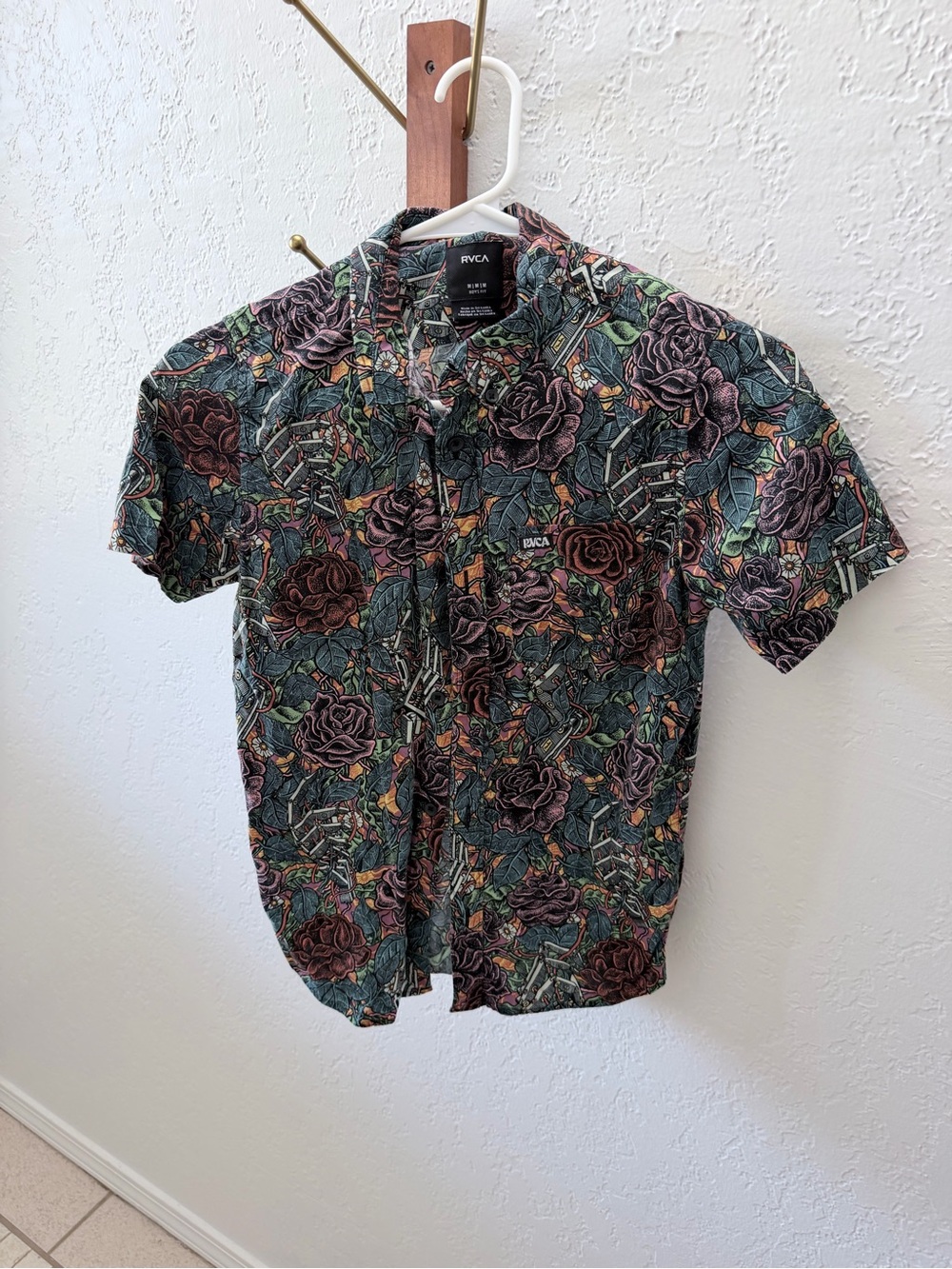 RVCA Kids Short-Sleeve Floral Button-Up Shirt in Multi Green